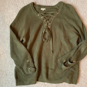 Army green lace up sweater